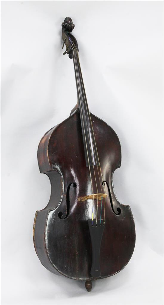 A 19th century double bass, 6ft, repairs to back